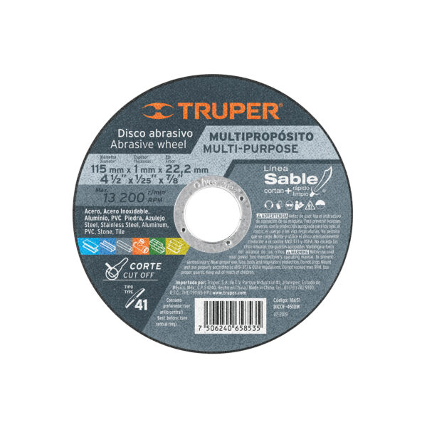 DISCO DE CORTE MULTIMATERIAL 4 1/2" TRUPER DICOF-4510M