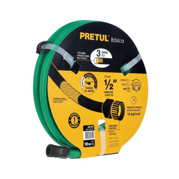 MANGUERA 1/2" 2 CAPAS 10 MTS ACOPLADA PRETUL MAN-15X1/2P